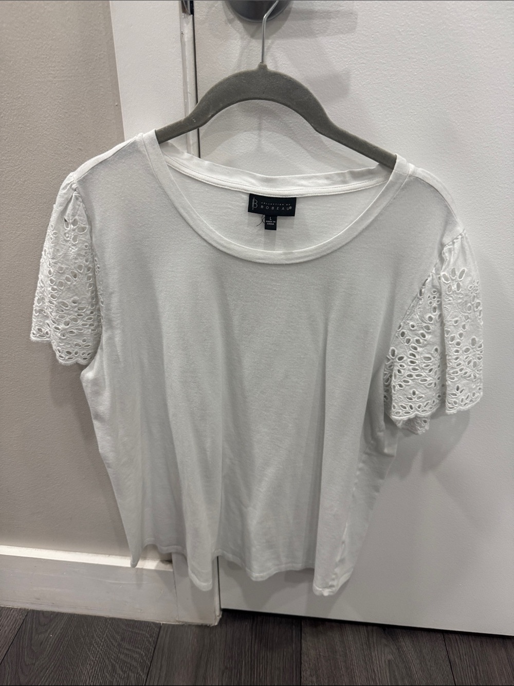 Collection by Bobeau White Eyelet Sleeve Cotton Tee